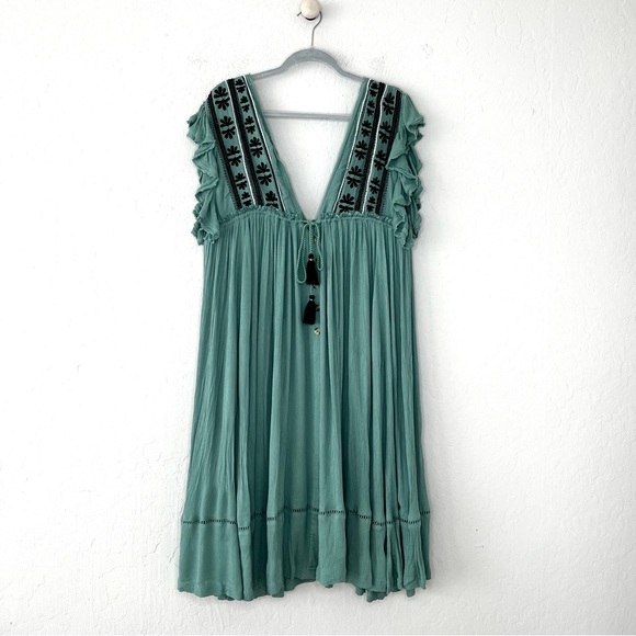 Free People Teal Midi Dress with Black Embroidery - Picture 4 of 8